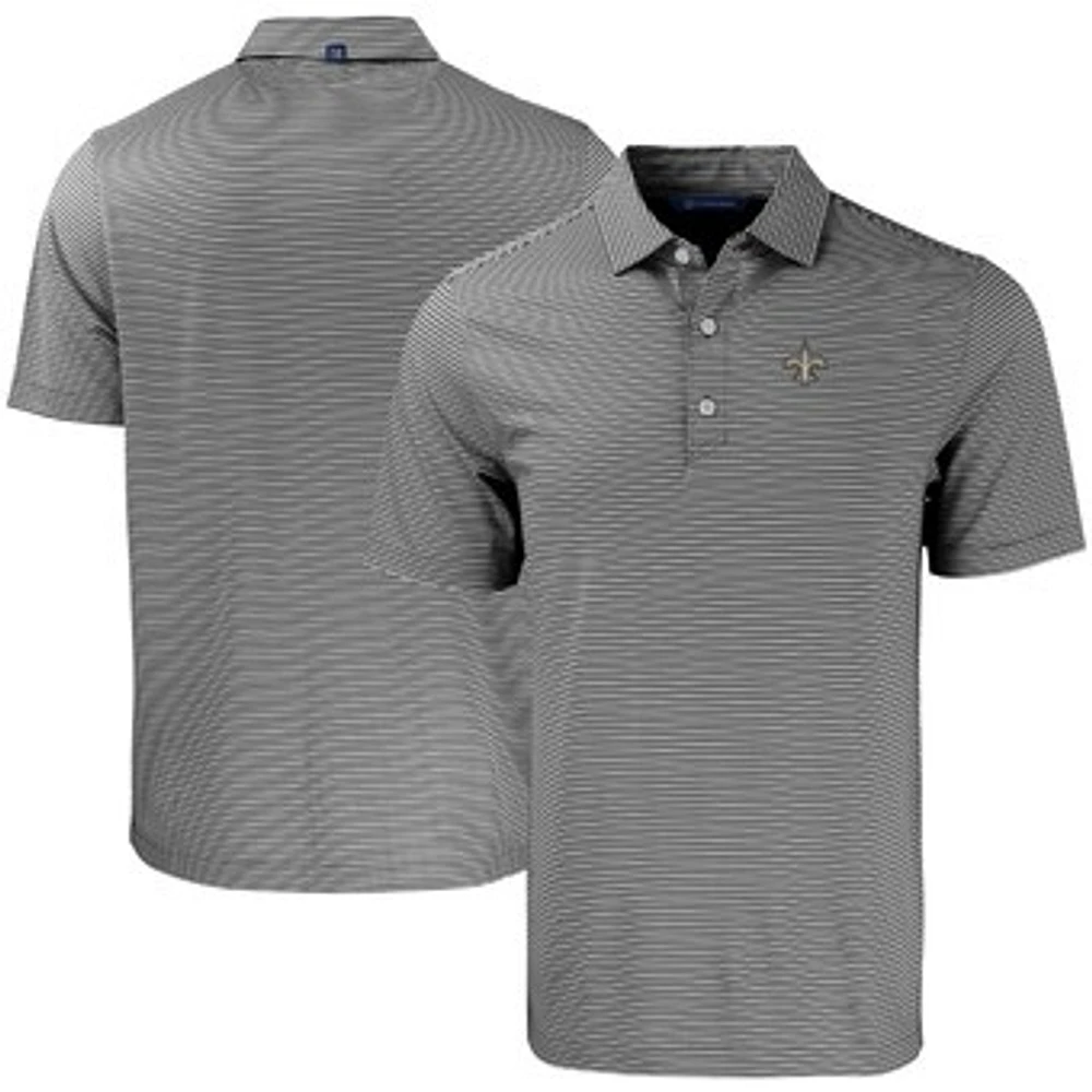 Men's Cutter & Buck Black/White New Orleans Saints Forge Eco Double Stripe Stretch Recycled Polo