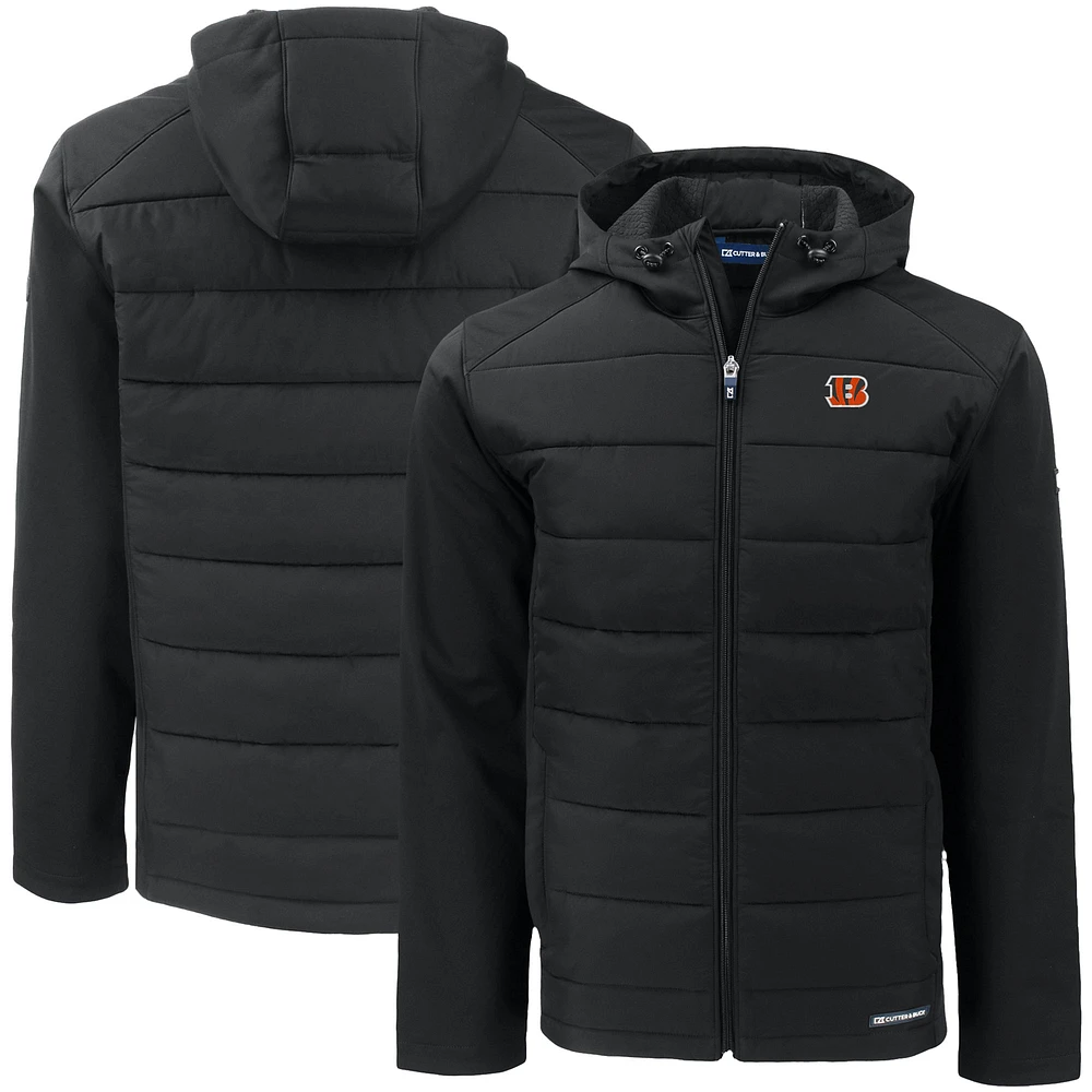 Men's Cutter & Buck Black Cincinnati Bengals Big Tall Evoke Hybrid Eco Softshell Recycled Full-Zip Hooded Jacket