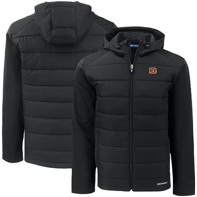 Men's Cutter & Buck Black Cincinnati Bengals Big Tall Evoke Hybrid Eco Softshell Recycled Full-Zip Hooded Jacket