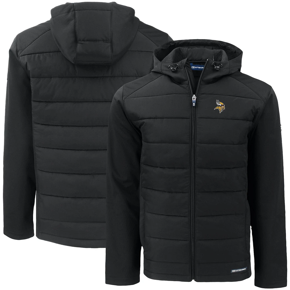Men's Cutter & Buck Black Minnesota Vikings Big Tall Evoke Hybrid Eco Softshell Recycled Full-Zip Hooded Jacket