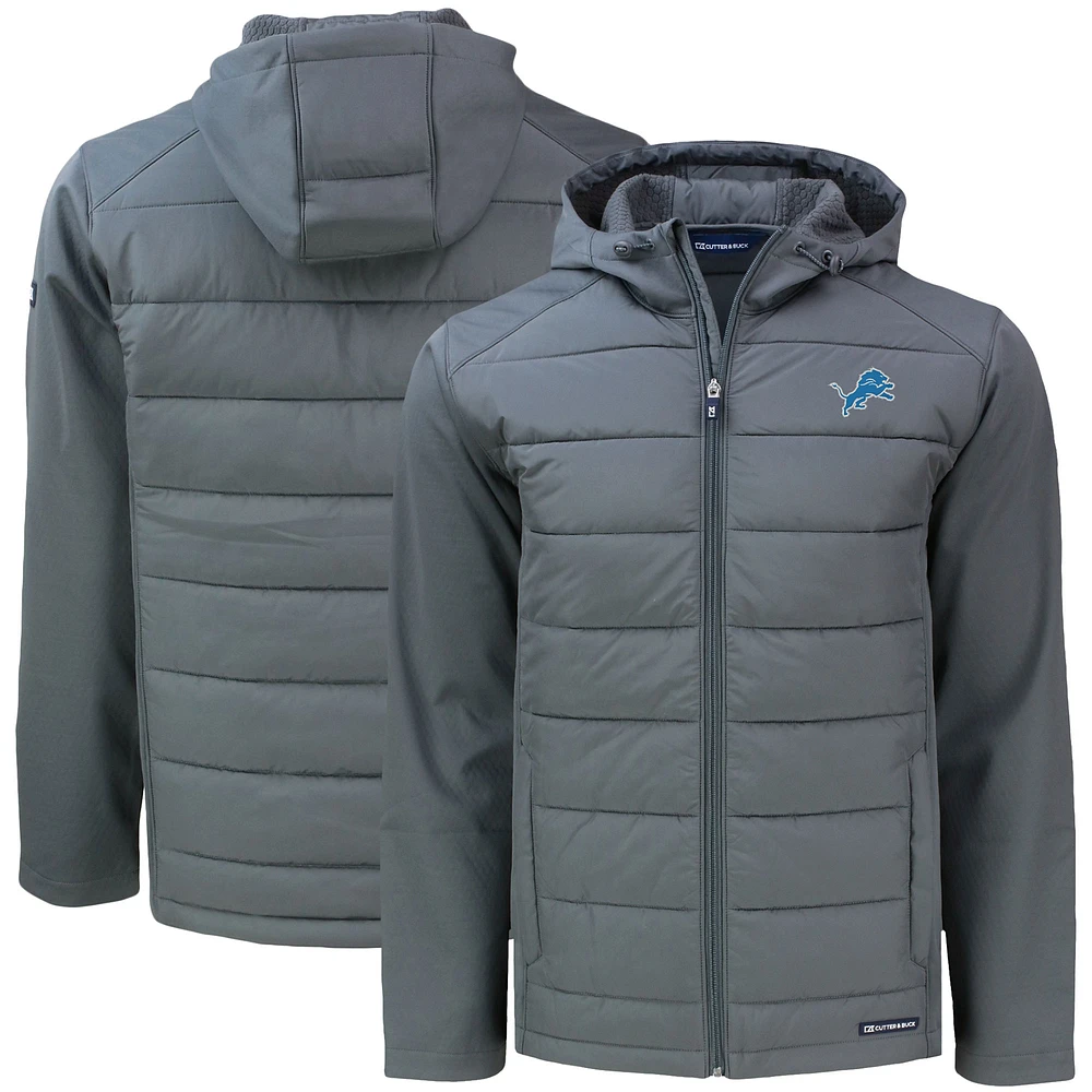 Men's Cutter & Buck Gray Detroit Lions Big & Tall Evoke Hybrid Eco Softshell Recycled Full-Zip Hooded Jacket