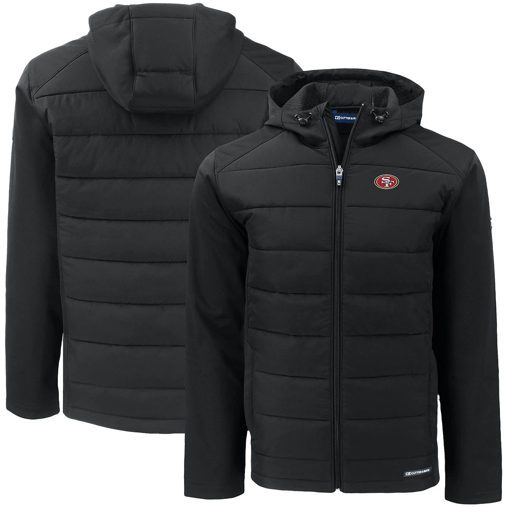 Men's Cutter & Buck Black San Francisco 49ers Big Tall Evoke Hybrid Eco Softshell Recycled Full-Zip Hooded Jacket