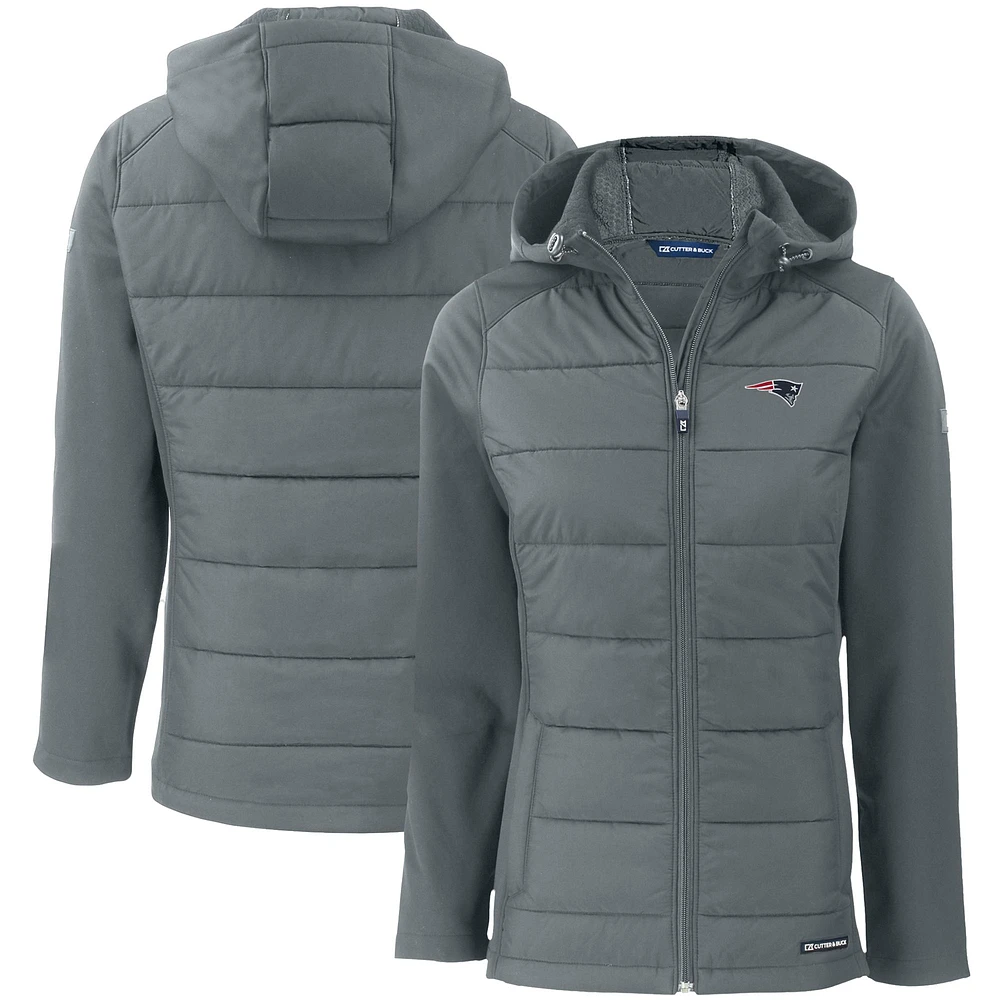 Women's Cutter & Buck Gray New England Patriots Evoke PrimaLoft Hybrid Eco Softshell Recycled Full-Zip Hooded Jacket
