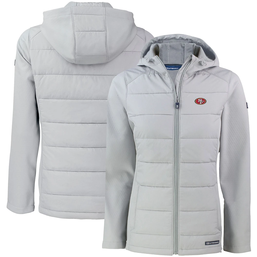 Women's Cutter & Buck Gray San Francisco 49ers Evoke PrimaLoft Hybrid Eco Softshell Recycled Full-Zip Hooded Jacket