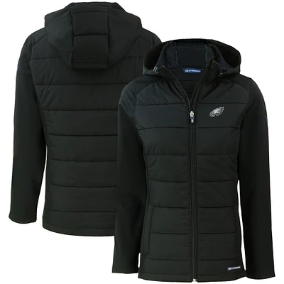 Women's Cutter & Buck Black Philadelphia Eagles Evoke PrimaLoft Hybrid Eco Softshell Recycled Full-Zip Hooded Jacket