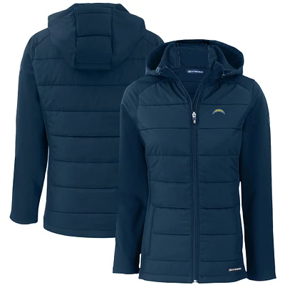 Women's Cutter & Buck Navy Los Angeles Chargers Evoke PrimaLoft Hybrid Eco Softshell Recycled Full-Zip Hooded Jacket