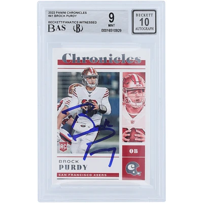 Brock Purdy San Francisco 49ers Autographed 2022 Panini Chronicles #41 Beckett Fanatics Witnessed Authenticated 9/10 Rookie Card