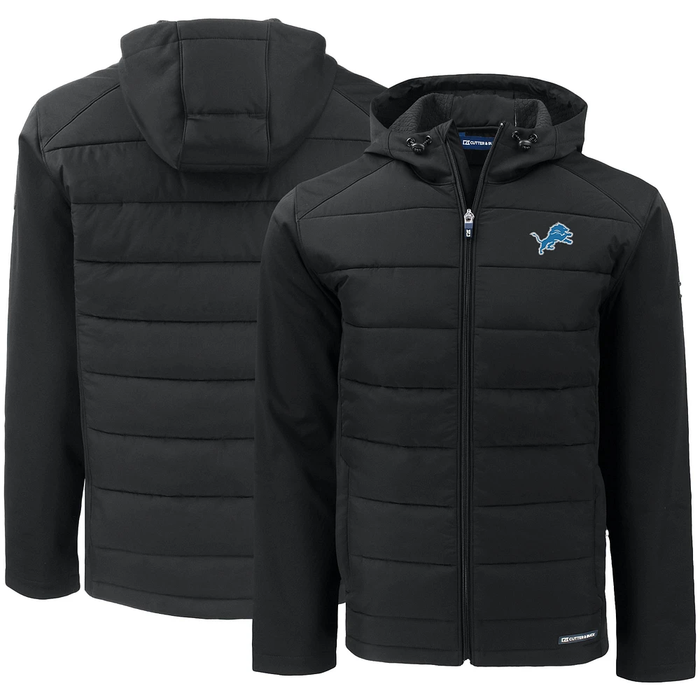 Men's Cutter & Buck Detroit Lions Evoke PrimaLoft Hybrid Eco Softshell Recycled Full-Zip Hooded Jacket