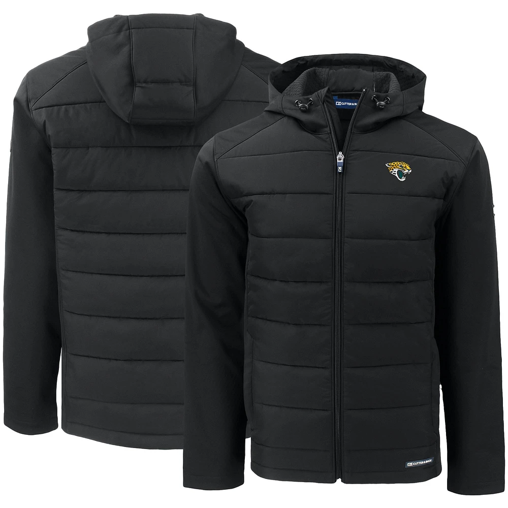 Men's Cutter & Buck Black Jacksonville Jaguars Evoke PrimaLoft Hybrid Eco Softshell Recycled Full-Zip Hooded Jacket