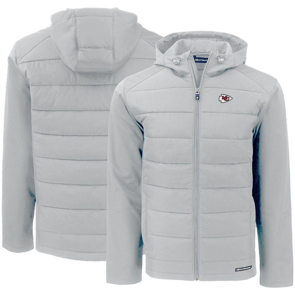 Men's Cutter & Buck Gray Kansas City Chiefs Evoke PrimaLoft Hybrid Eco Softshell Recycled Full-Zip Hooded Jacket