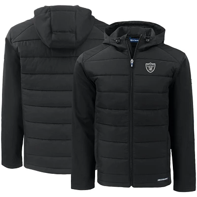 Men's Cutter & Buck Black Las Vegas Raiders Evoke PrimaLoft Hybrid Eco Softshell Recycled Full-Zip Hooded Jacket