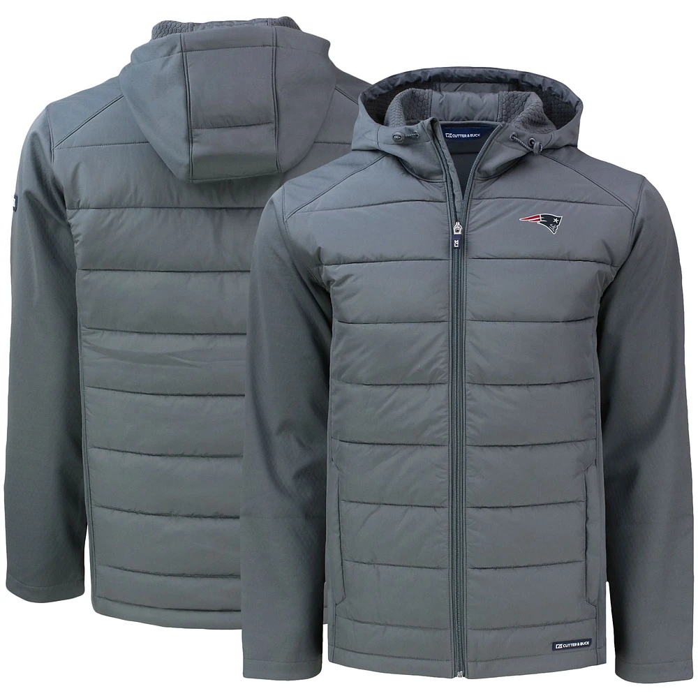 Men's Cutter & Buck Gray New England Patriots Evoke PrimaLoft Hybrid Eco Softshell Recycled Full-Zip Hooded Jacket