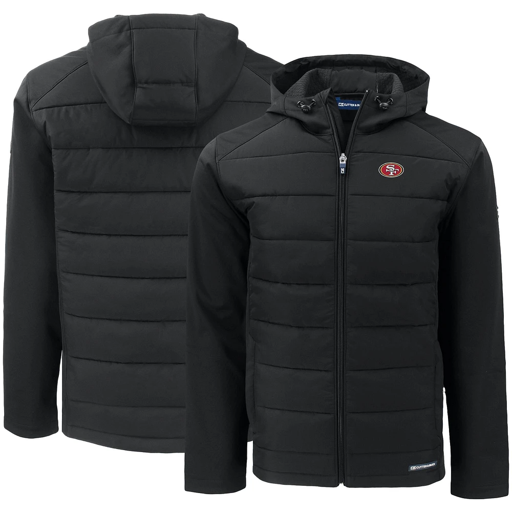 Men's Cutter & Buck Black San Francisco 49ers Evoke PrimaLoft Hybrid Eco Softshell Recycled Full-Zip Hooded Jacket