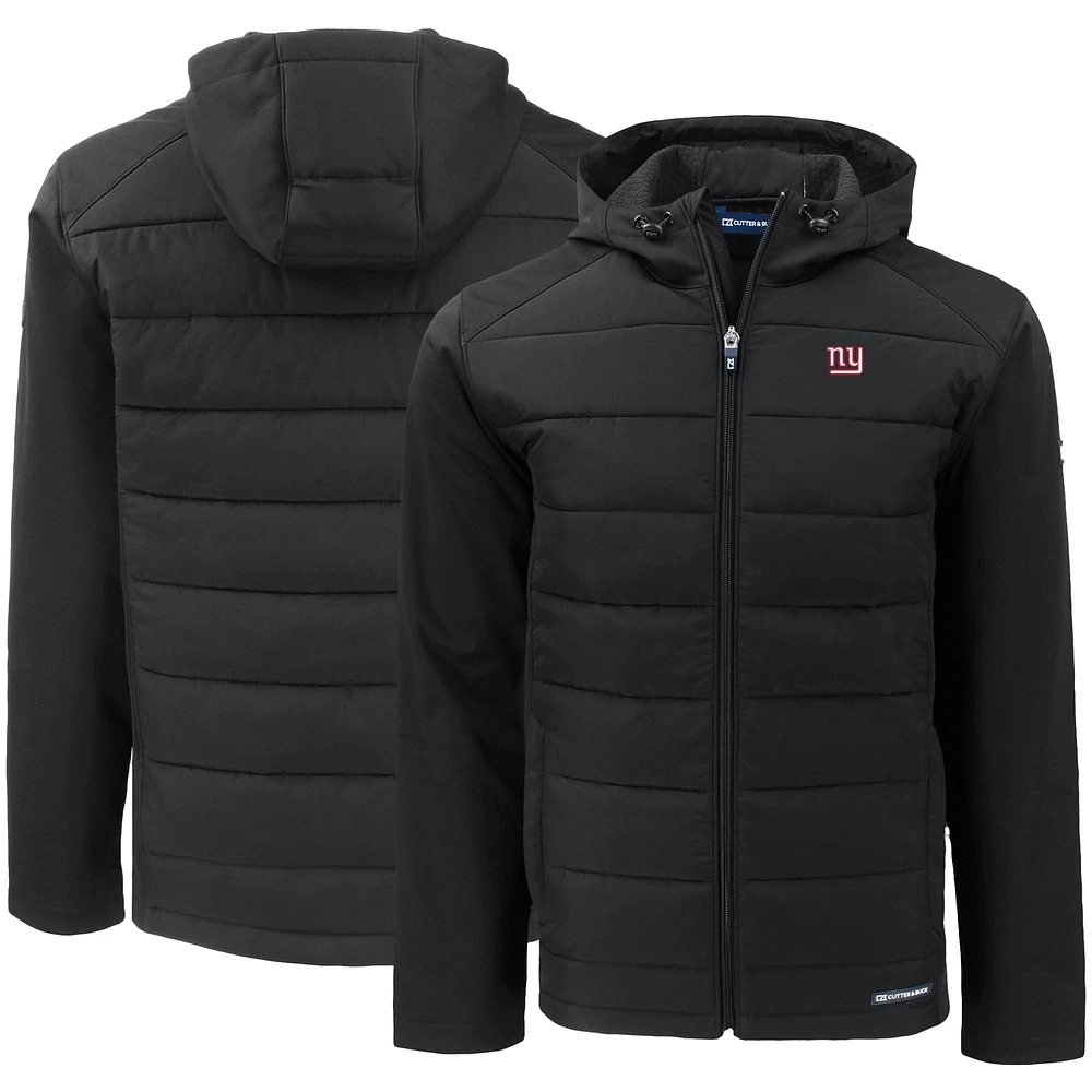 Men's Cutter & Buck Black New York Giants Evoke PrimaLoft Hybrid Eco Softshell Recycled Full-Zip Hooded Jacket