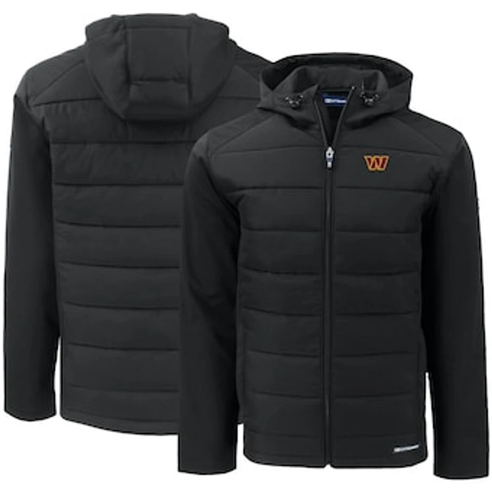 Men's Cutter & Buck Black Washington Commanders Evoke PrimaLoft Hybrid Eco Softshell Recycled Full-Zip Hooded Jacket