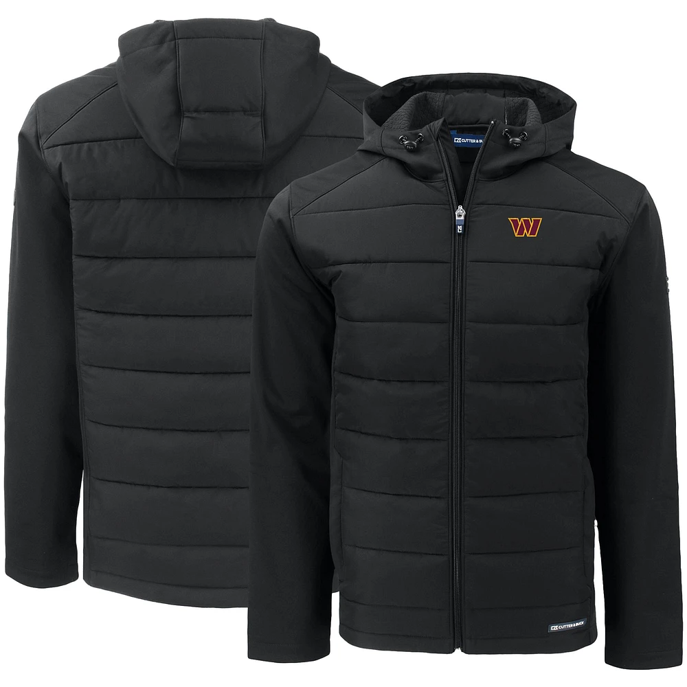 Men's Cutter & Buck Black Washington Commanders Evoke PrimaLoft Hybrid Eco Softshell Recycled Full-Zip Hooded Jacket