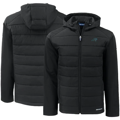 Men's Cutter & Buck Carolina Panthers Evoke PrimaLoft Hybrid Eco Softshell Recycled Full-Zip Hooded Jacket