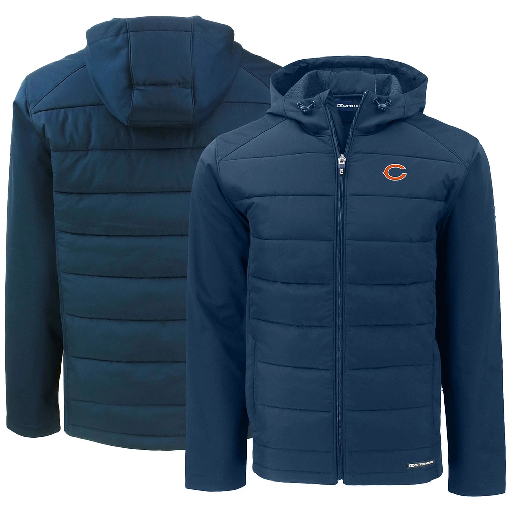 Men's Cutter & Buck Navy Chicago Bears Evoke PrimaLoft Hybrid Eco Softshell Recycled Full-Zip Hooded Jacket
