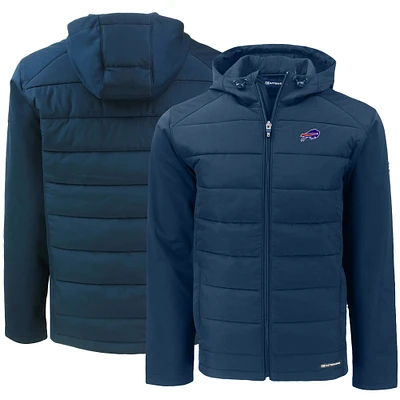 Men's Cutter & Buck Navy Buffalo Bills  Evoke PrimaLoft Hybrid Eco Softshell Recycled Full-Zip Hooded Jacket