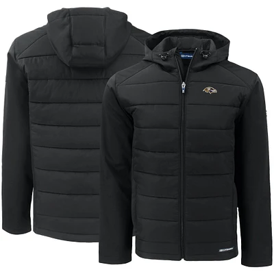 Men's Cutter & Buck Black Baltimore Ravens Evoke PrimaLoft Hybrid Eco Softshell Recycled Full-Zip Hooded Jacket