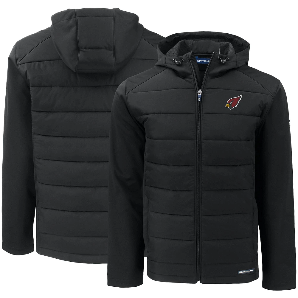 Men's Cutter & Buck Black Arizona Cardinals Evoke PrimaLoft Hybrid Eco Softshell Recycled Full-Zip Hooded Jacket