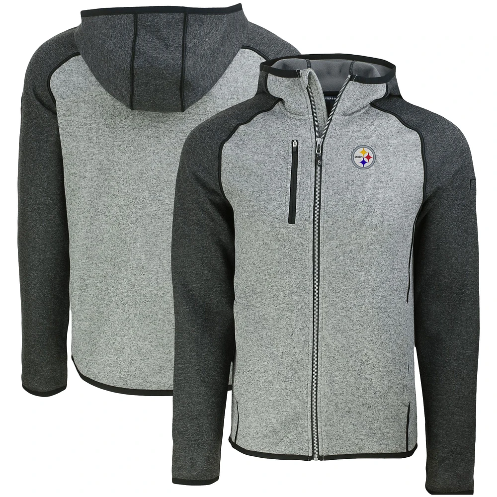 Men's Cutter & Buck Heather Gray Pittsburgh Steelers Mainsail Full-Zip Hooded Jacket