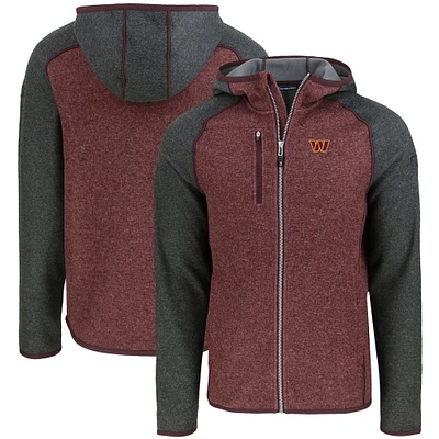 Men's Cutter & Buck Heather Burgundy Washington Commanders Mainsail Full-Zip Hooded Jacket