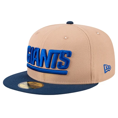 Men's New Era Tan York Giants Wordmark Logo Main 59FIFTY Fitted Hat