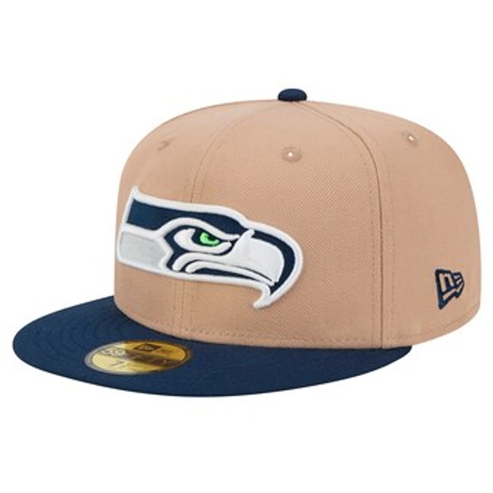 Men's New Era Tan Seattle Seahawks Logo Main 59FIFTY Fitted Hat