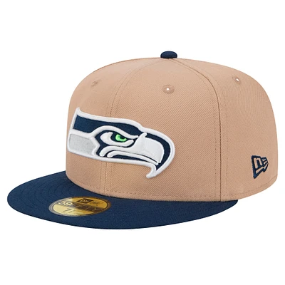 Men's New Era Tan Seattle Seahawks Logo Main 59FIFTY Fitted Hat