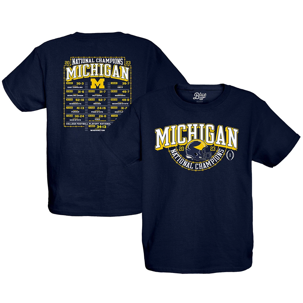 Youth Blue 84 Navy Michigan Wolverines College Football Playoff 2023 National Champions Gold Dust Schedule T-Shirt