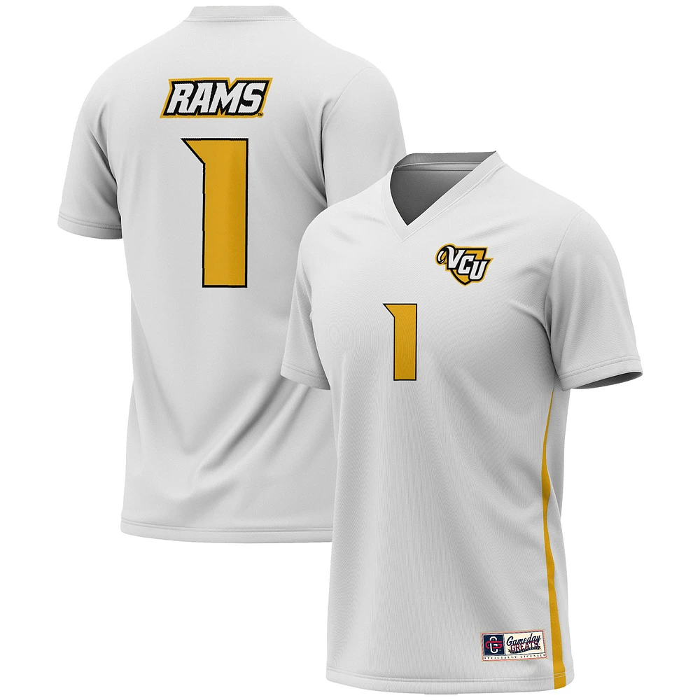 Men's GameDay Greats #1 White VCU Rams Soccer Lightweight Fashion Jersey
