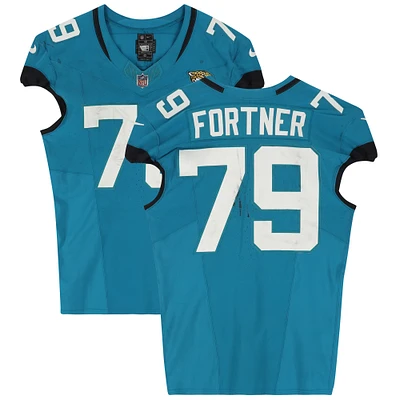 Luke Fortner Jacksonville Jaguars Game-Used #79 Teal Jersey vs. Carolina Panthers on December 31, 2023