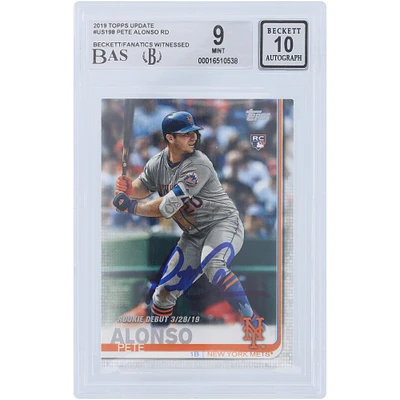 Pete Alonso New York Mets Autographed 2019 Topps Update #US198 Beckett Fanatics Witnessed Authenticated 9/10 Rookie Card