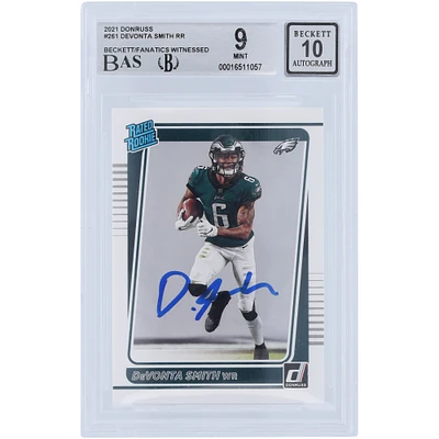 DeVonta Smith Philadelphia Eagles Autographed 2021 Panini Donruss Rated Rookie #261 Beckett Fanatics Witnessed Authenticated 9/10 Rookie Card