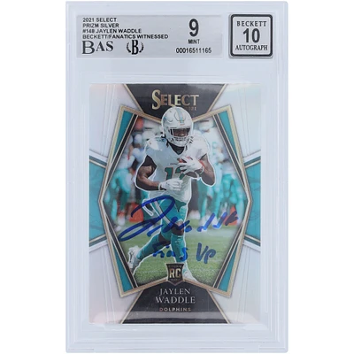Jaylen Waddle Miami Dolphins Autographed 2021 Panini Select Silver Prizm #148 Beckett Fanatics Witnessed Authenticated 9/10 Rookie Card with "Fins Up" Inscription