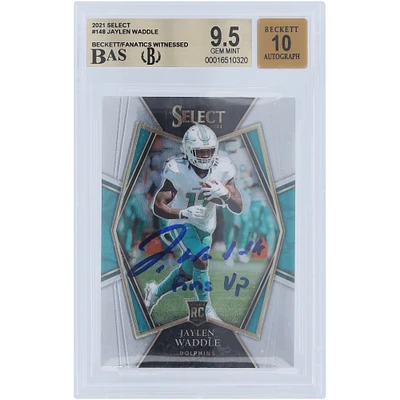 Jaylen Waddle Miami Dolphins Autographed 2021 Panini Select #148 Beckett Fanatics Witnessed Authenticated 9.5/10 Rookie Card with "Fins Up" Inscription