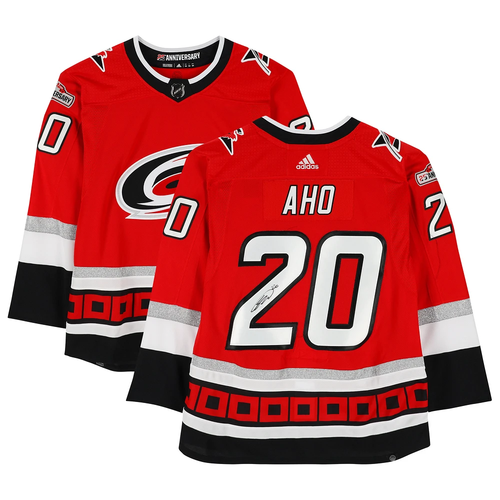 Sebastian Aho Carolina Hurricanes Autographed Red 25th Anniversary Season Alternate Adidas Authentic Jersey
