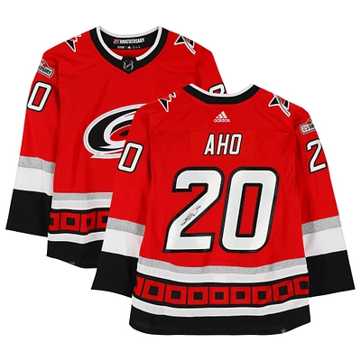 Sebastian Aho Carolina Hurricanes Autographed Red 25th Anniversary Season Alternate Adidas Authentic Jersey