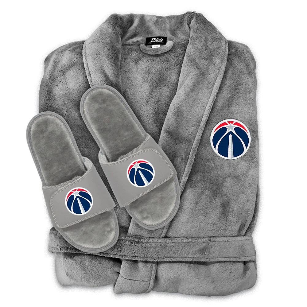 Unisex ISlide Gray Washington Wizards Faux Fur Slide Sandals & Robe Bundle