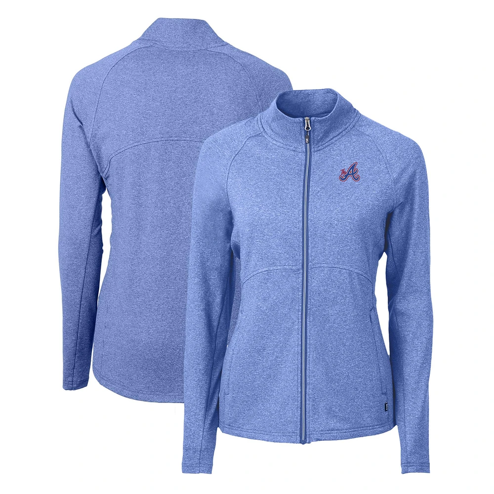 Women's Cutter & Buck Heather Blue Atlanta Braves City Connect Adapt Eco Knit Recycled Full-Zip Jacket