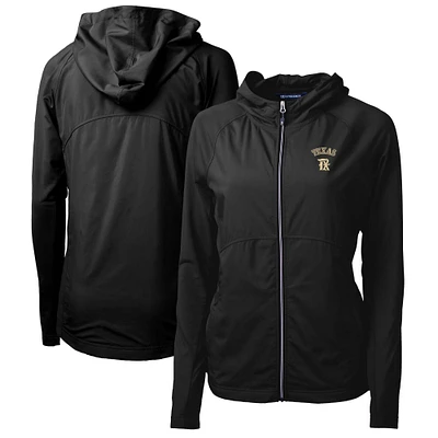 Women's Cutter & Buck Black Texas Rangers City Connect Adapt Eco Knit Hybrid Recycled Full-Zip Hooded Jacket