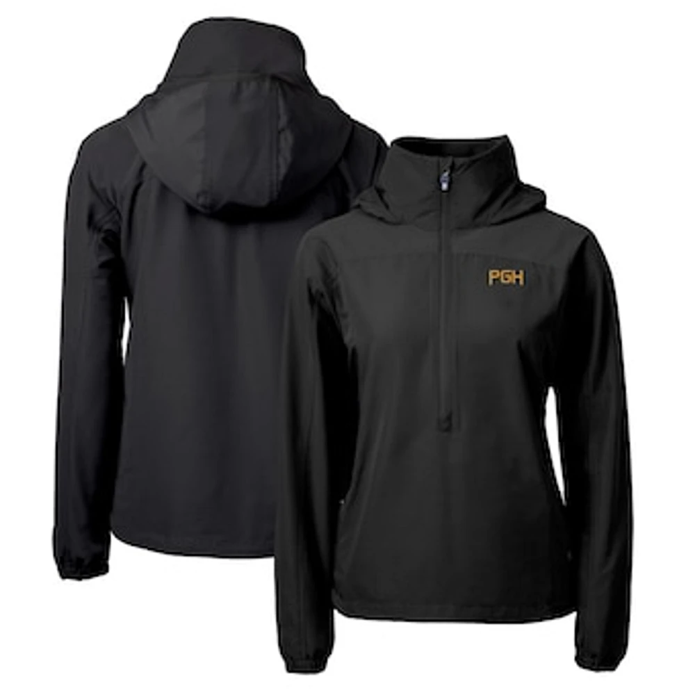 Women's Cutter & Buck Black Pittsburgh Pirates City Connect Charter Eco Recycled Half-Zip Anorak Jacket
