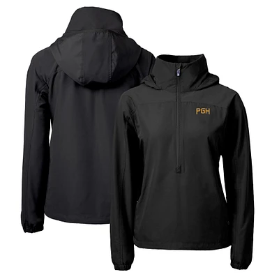 Women's Cutter & Buck Black Pittsburgh Pirates City Connect Charter Eco Recycled Half-Zip Anorak Jacket