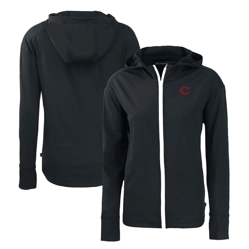 Women's Cutter & Buck Black Cincinnati Reds City Connect Daybreak Eco Recycled Full-Zip Hoodie
