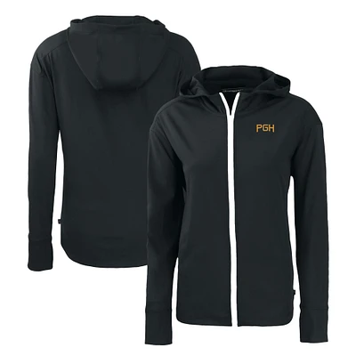 Women's Cutter & Buck Black Pittsburgh Pirates City Connect Daybreak Eco Recycled Full-Zip Hoodie