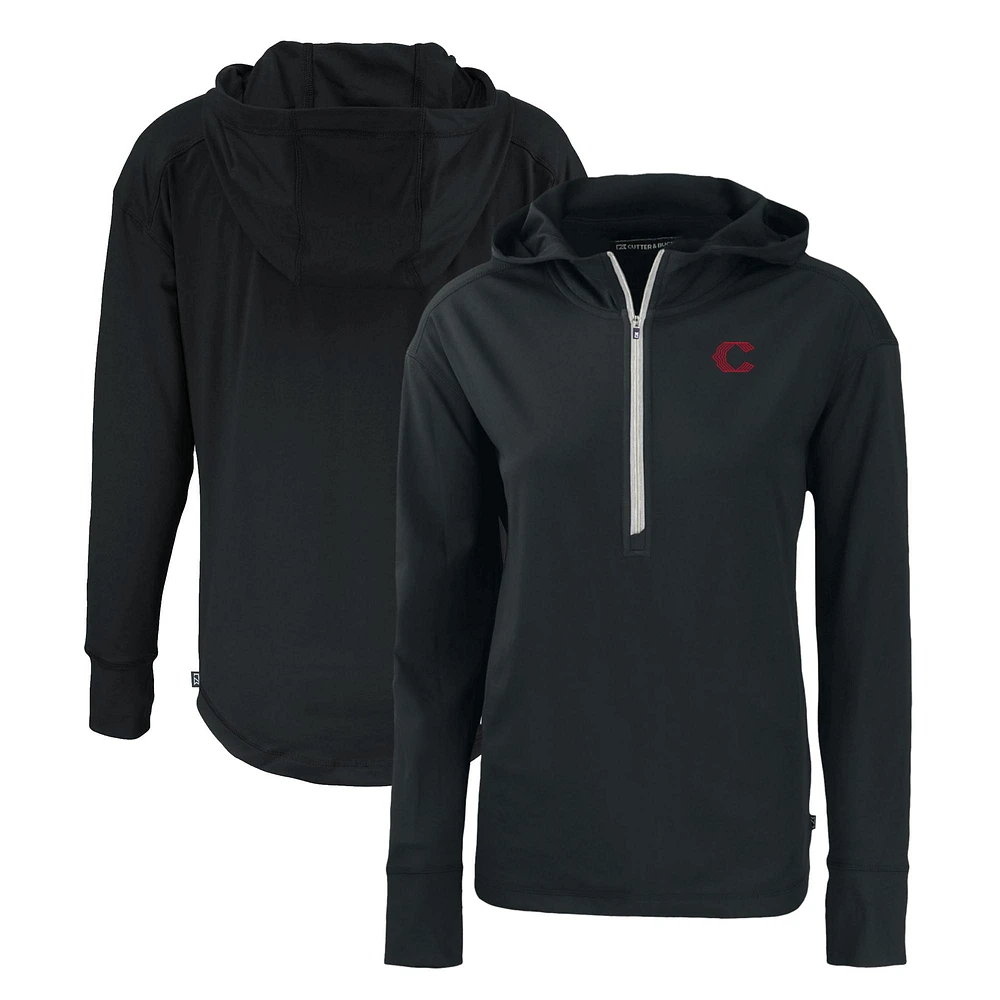 Women's Cutter & Buck Black Cincinnati Reds City Connect Daybreak Eco Recycled Half-Zip Hoodie