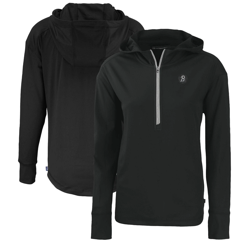 Women's Cutter & Buck Black Baltimore Orioles City Connect Daybreak Eco Recycled Half-Zip Hoodie