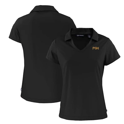 Women's Cutter & Buck Black Pittsburgh Pirates City Connect Daybreak Eco Recycled V-Neck Polo