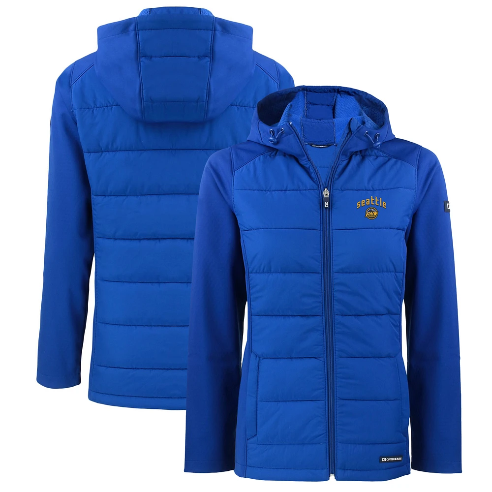 Women's Cutter & Buck Blue Seattle Mariners City Connect Evoke Hybrid Eco Softshell Recycled Full-Zip Hooded Jacket